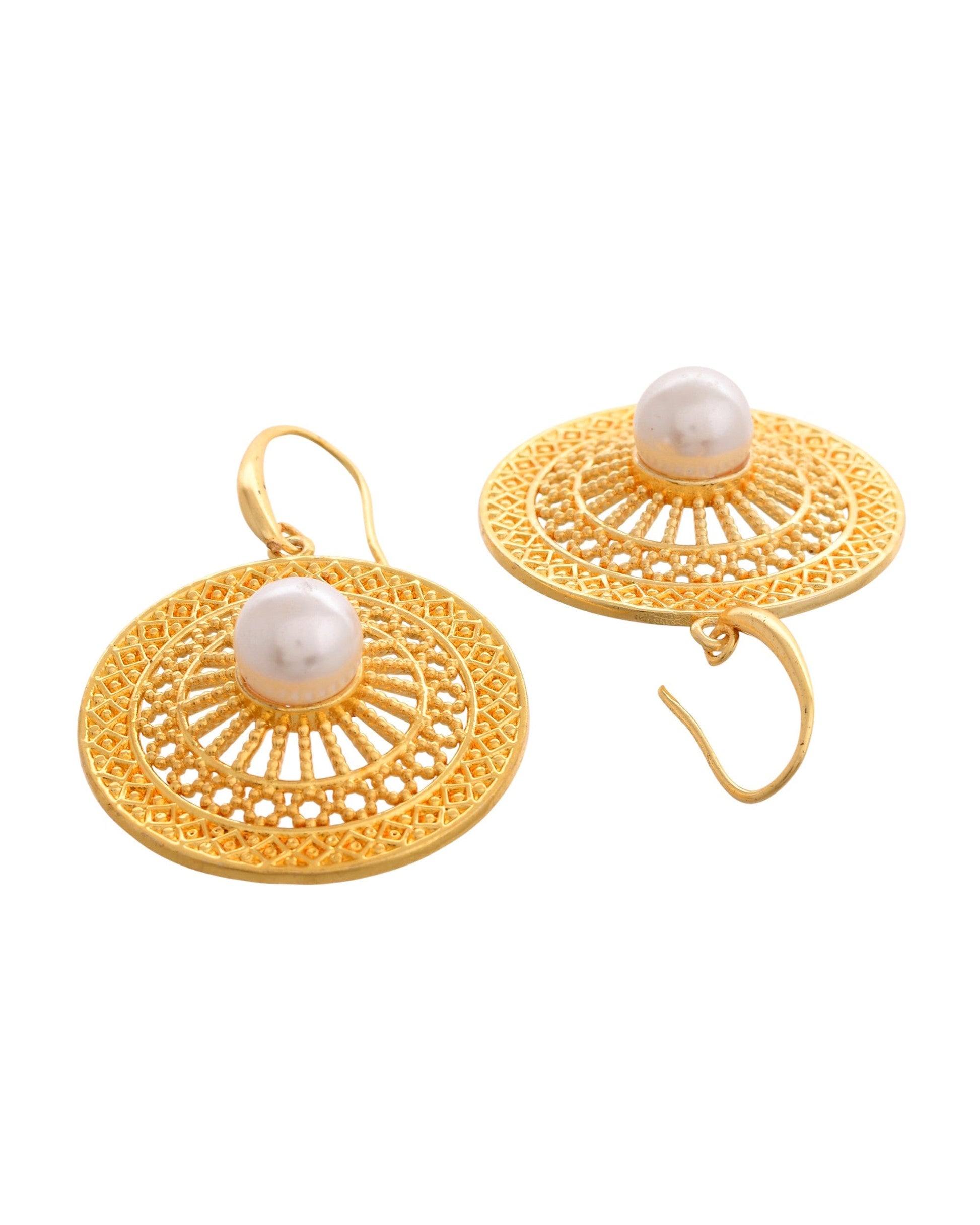 VOJ Gold Polished Anti Tarnish Circular Shaped Drop Earrings - Swadesiicart
