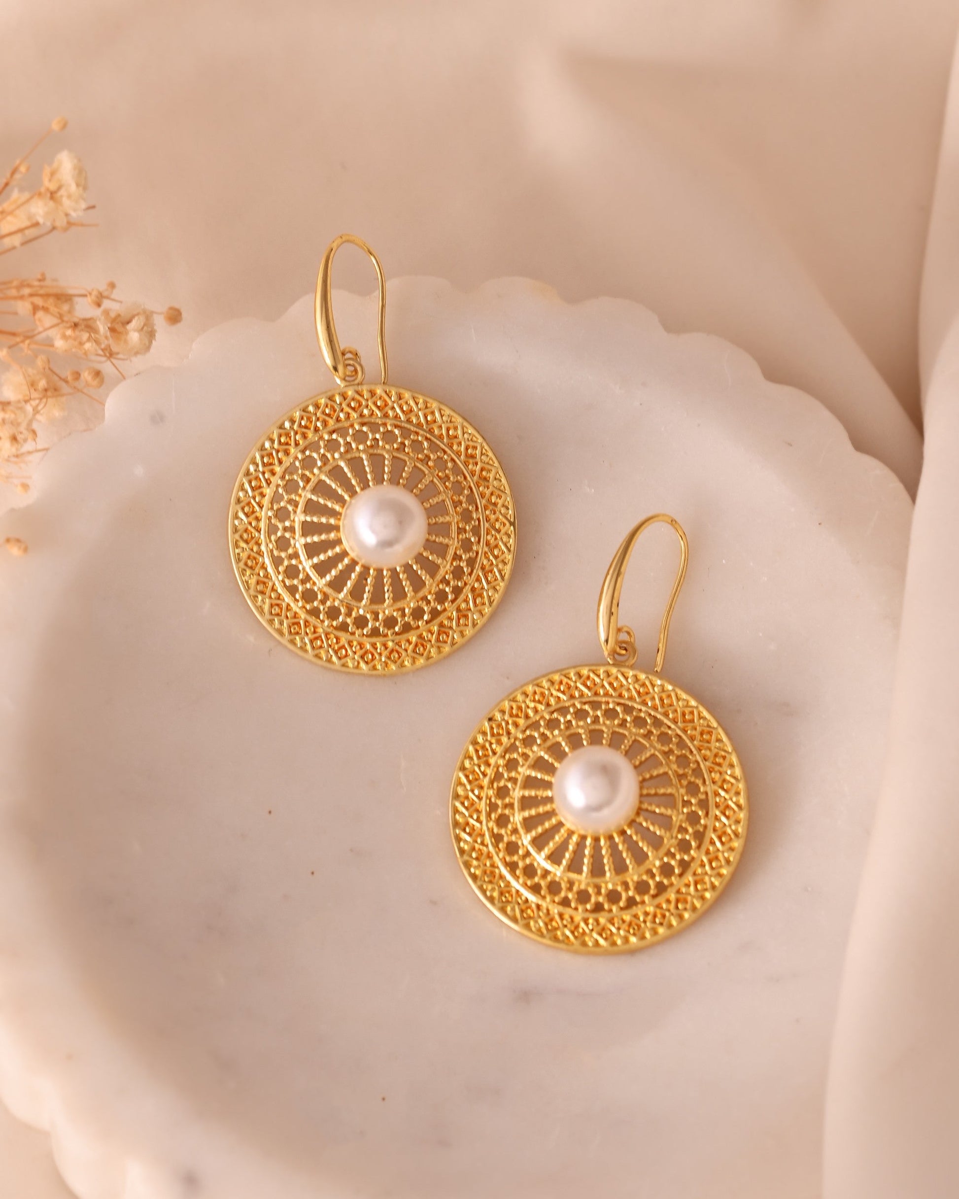 VOJ Gold Polished Anti Tarnish Circular Shaped Drop Earrings - Swadesiicart
