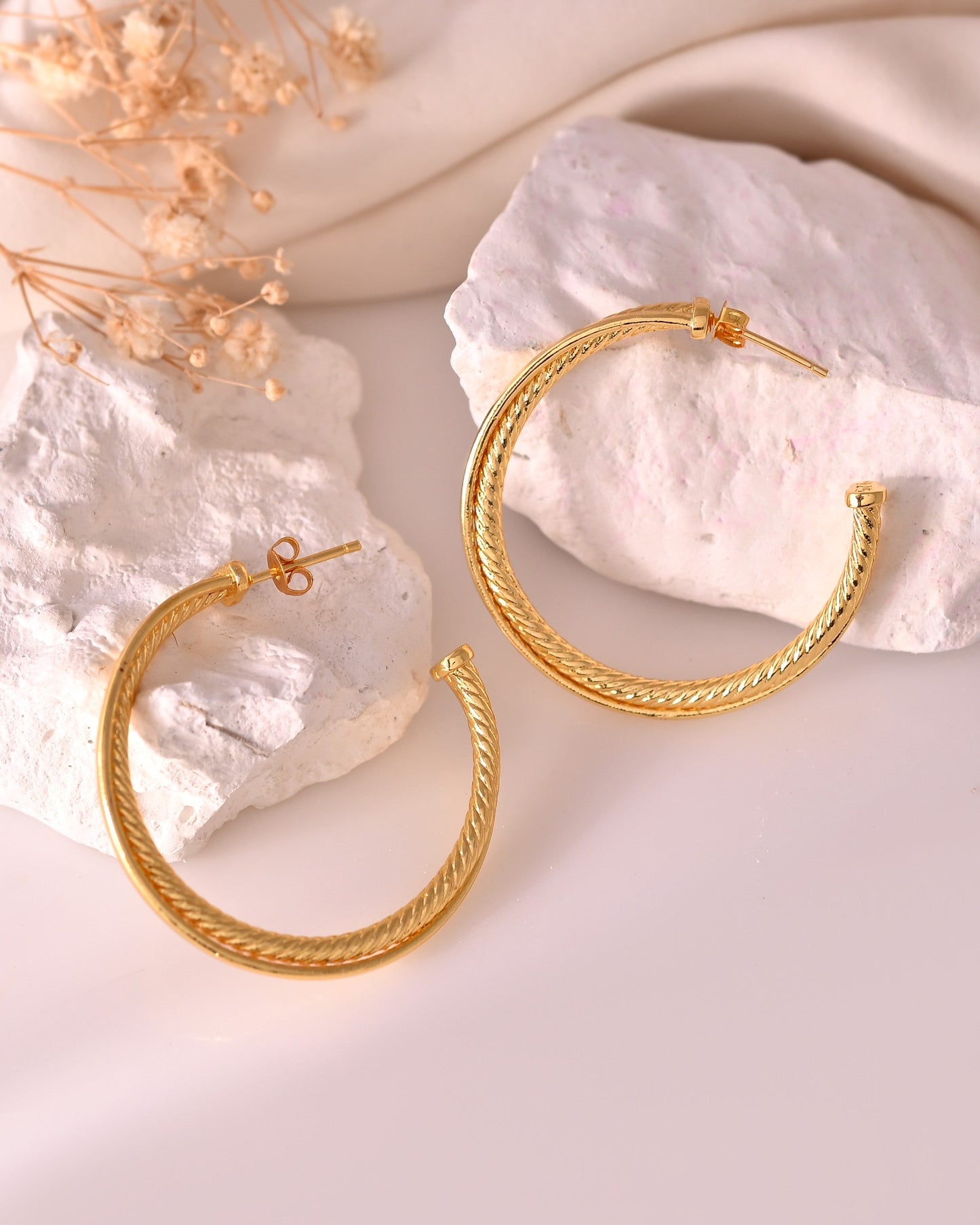 VOJ Gold Polished Anti Tarnished Hoops Earrings - Swadesiicart