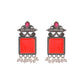 VOJ Silver Plated Oxidized Red Stone Studded Earrings - Swadesiicart