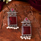 VOJ Silver Plated Oxidized Red Stone Studded Earrings - Swadesiicart