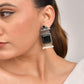 VOJ Silver Plated Oxidized Black Stone Studded Earrings - Swadesiicart