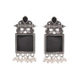 VOJ Silver Plated Oxidized Black Stone Studded Earrings - Swadesiicart