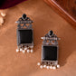 VOJ Silver Plated Oxidized Black Stone Studded Earrings - Swadesiicart