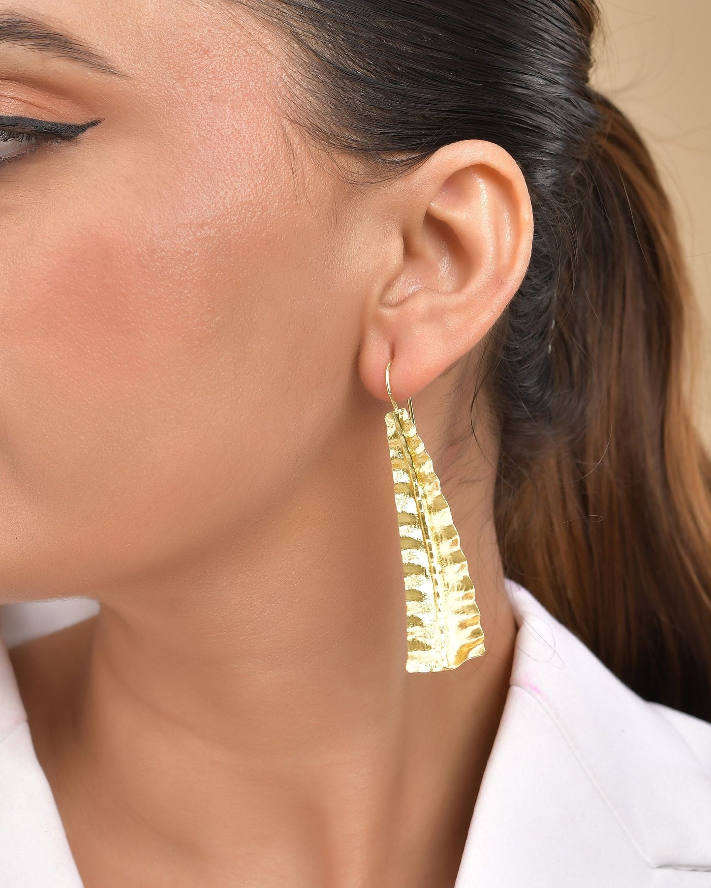 VOJ Gold Polished Anti Tarnished Elegant Designer Drop Earrings - Swadesiicart