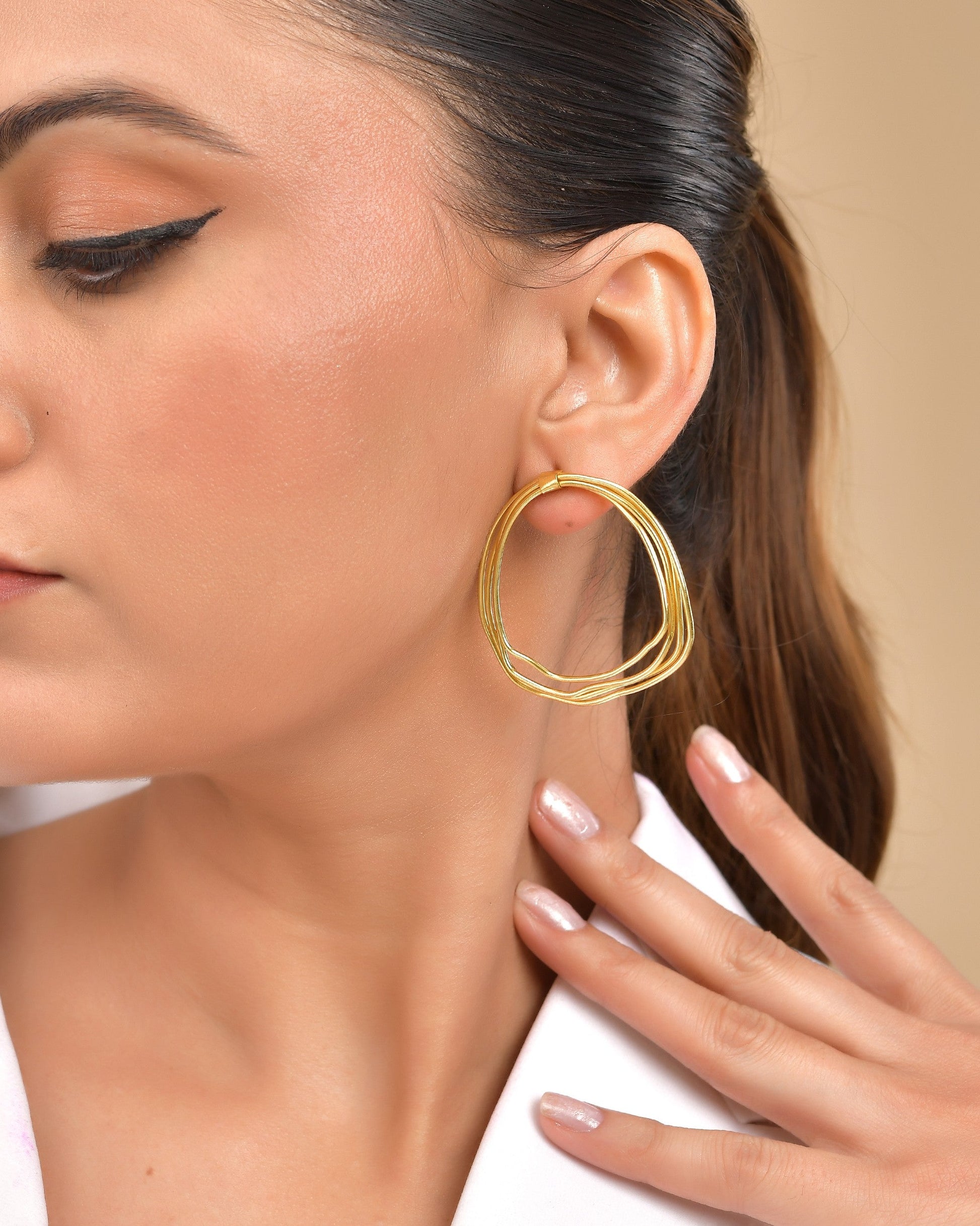 VOJ Gold Polished Anti Tarnished Multi Wired Studs Earrings - Swadesiicart