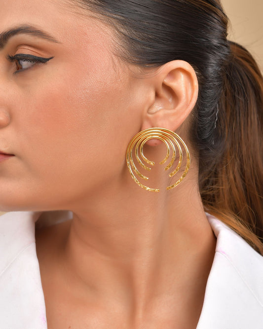 VOJ Gold Polished Anti Tarnished Semi Circle Studs Earrings - Swadesiicart