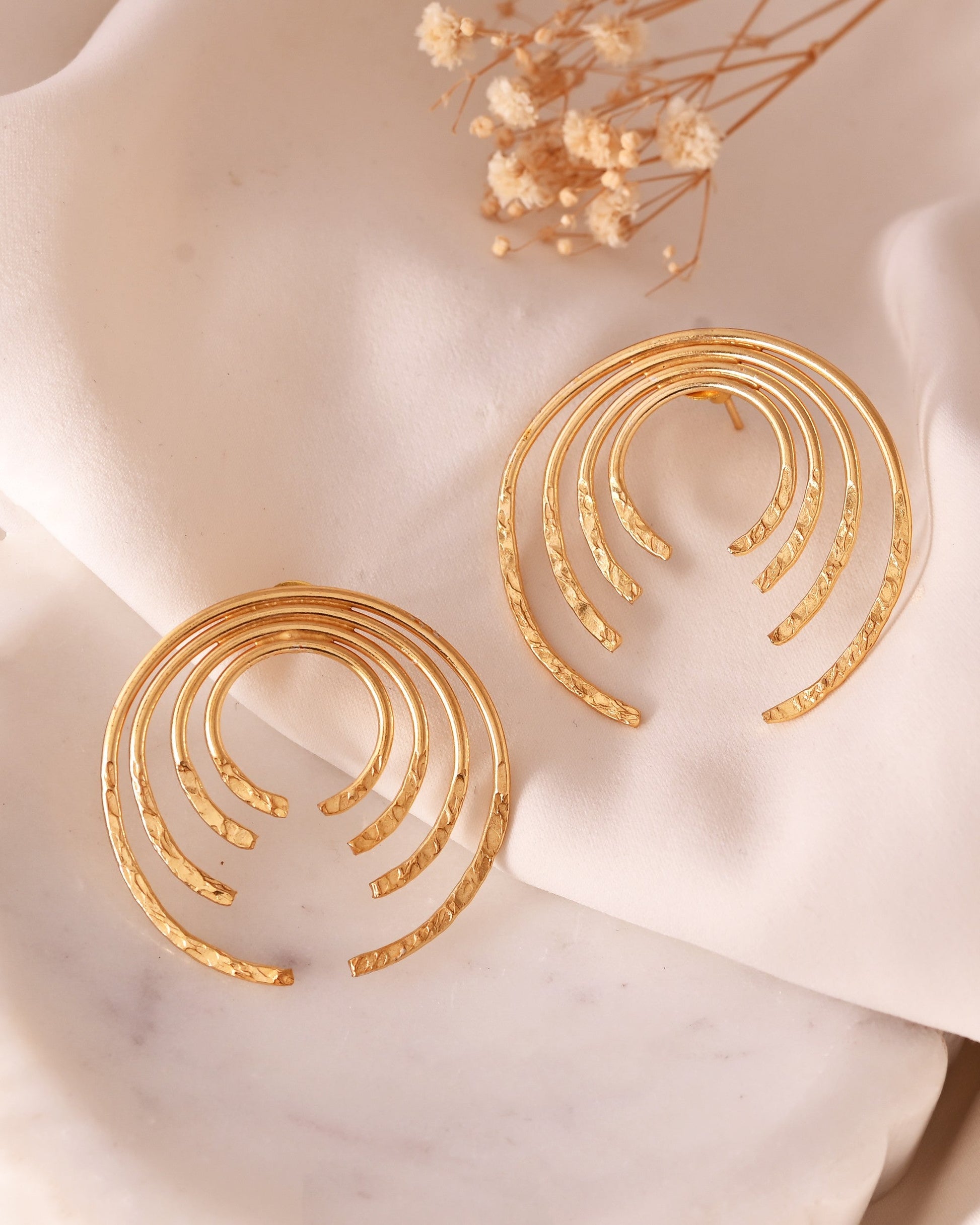 VOJ Gold Polished Anti Tarnished Semi Circle Studs Earrings - Swadesiicart