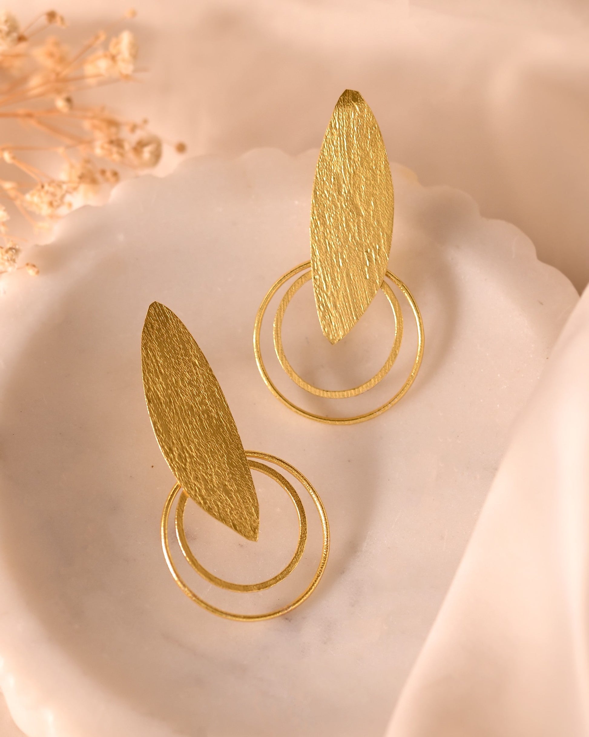 VOJ Gold Polished Stainless Steel Designer Anti Tarnished Earrings - Swadesiicart