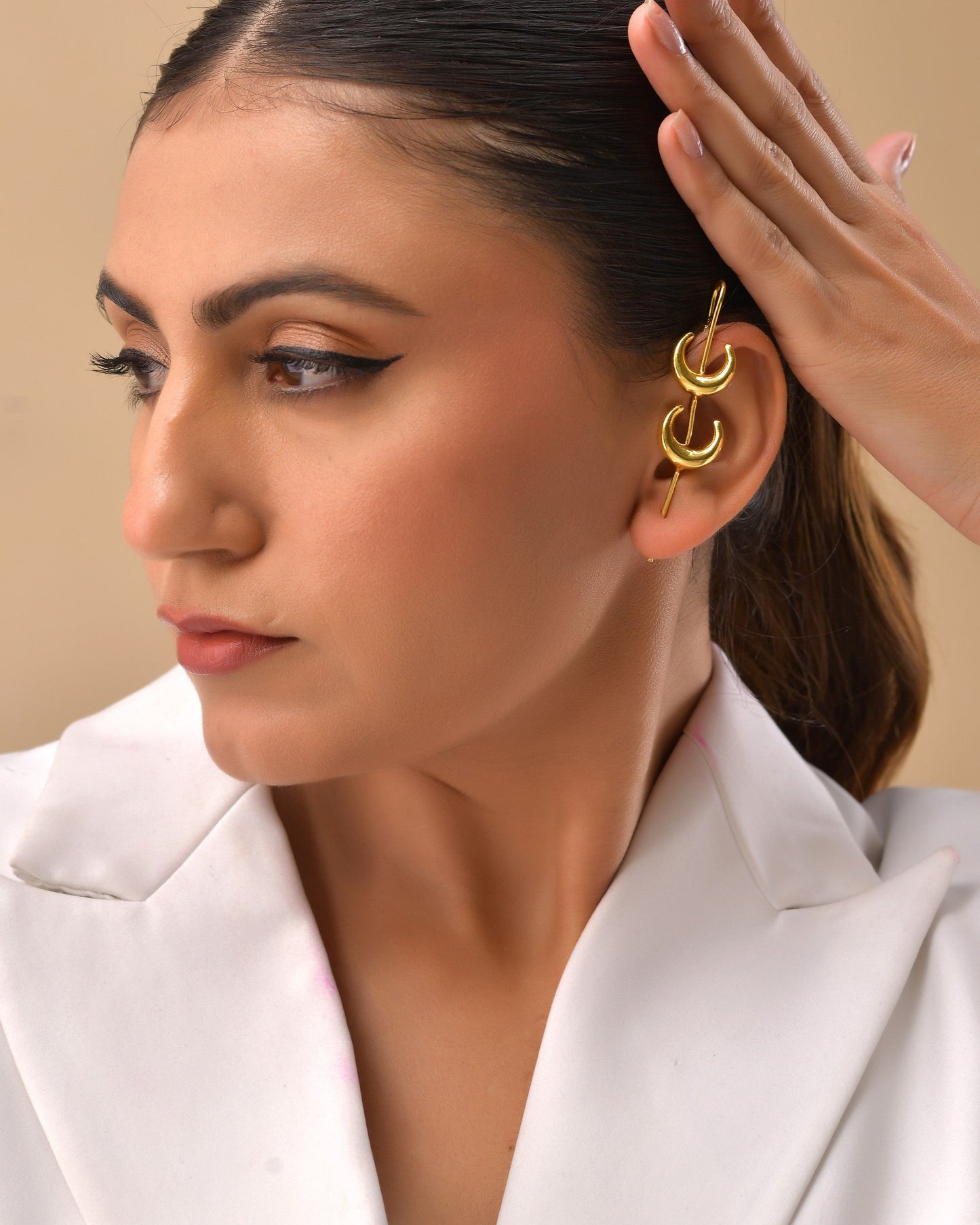 VOJ Gold Polished Moon Shaped Anti Tarnish Ear Cuff - Swadesiicart