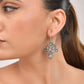 VOJ Silver Plated Floral Shaped Oxidized Drop Earrings - Swadesiicart