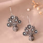 VOJ Silver Plated Floral Shaped Oxidized Drop Earrings - Swadesiicart