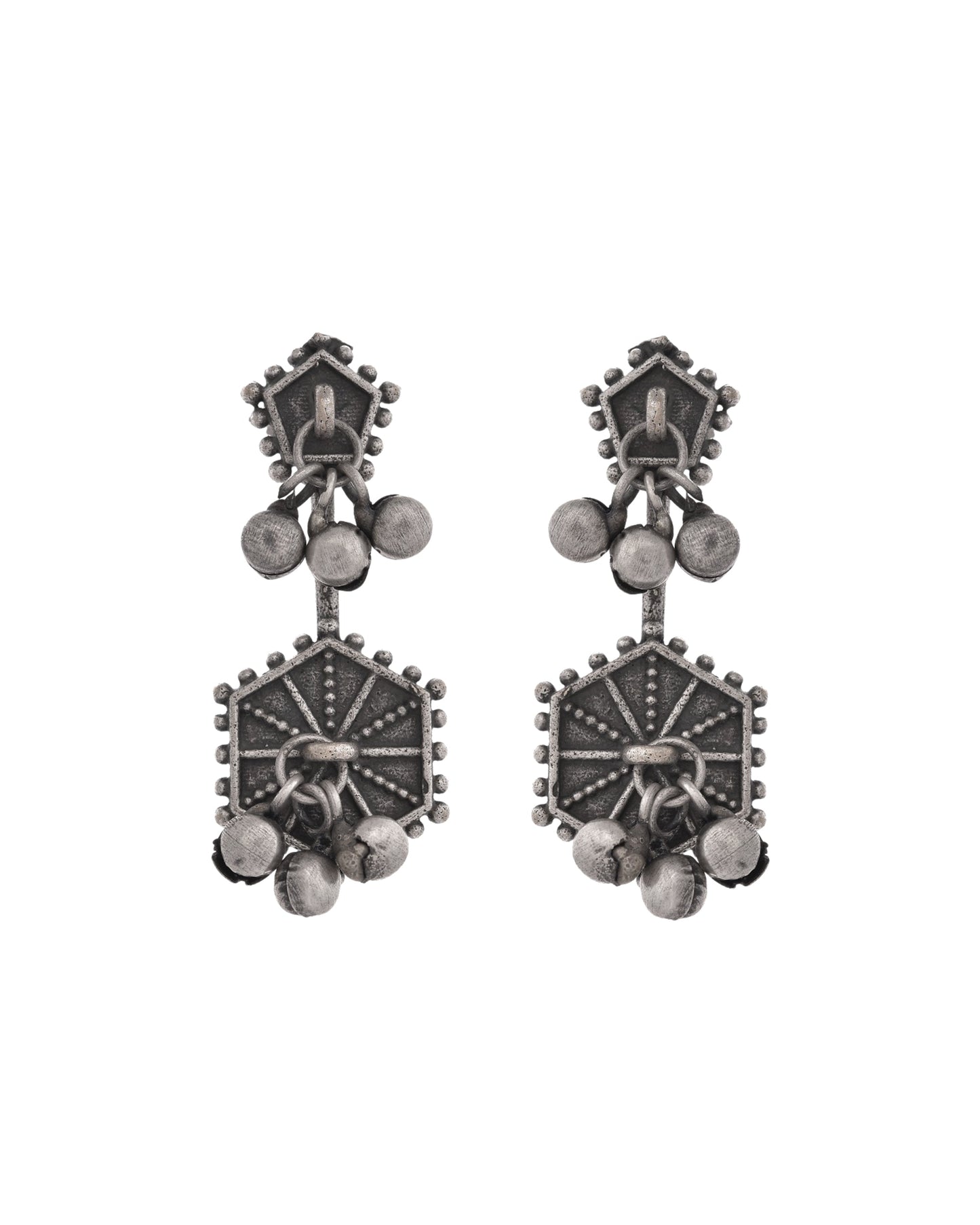 VOJ Silver Plated Oxidized Geometrical Shaped Studs Earrings - Swadesiicart