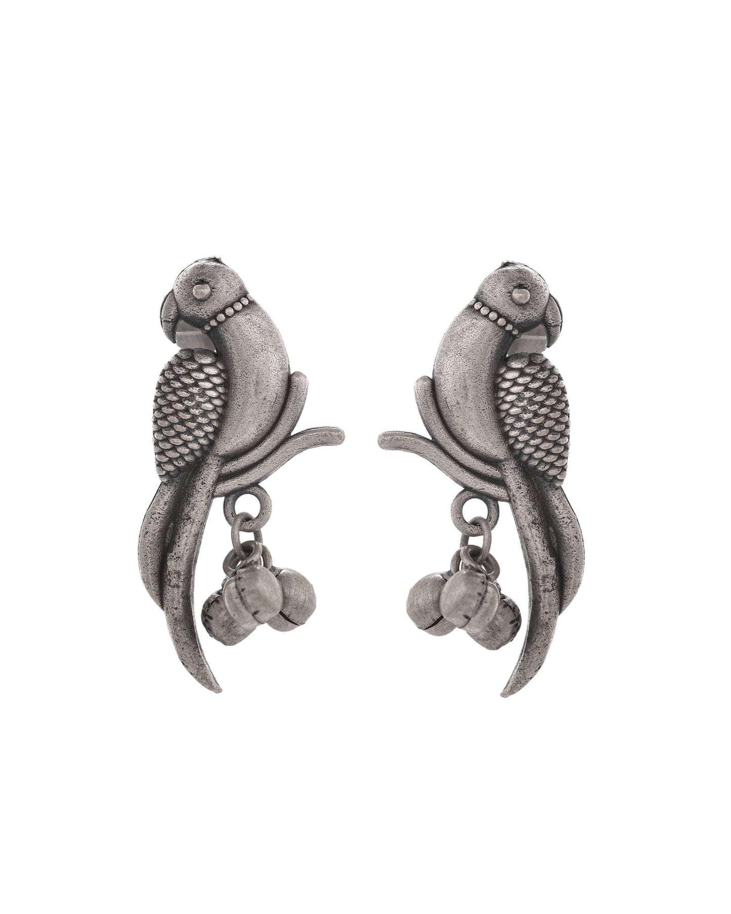 VOJ Silver Plated Oxidized Parrot Shaped Studs Earrings - Swadesiicart