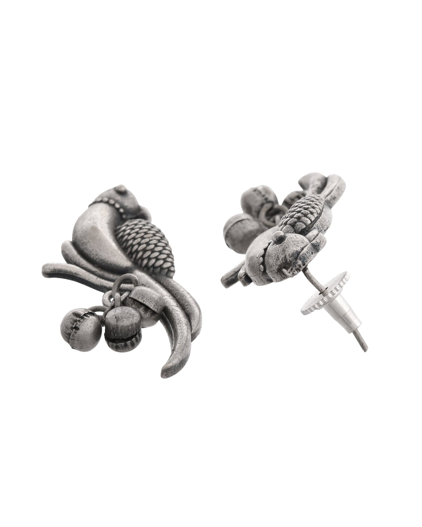 VOJ Silver Plated Oxidized Parrot Shaped Studs Earrings - Swadesiicart