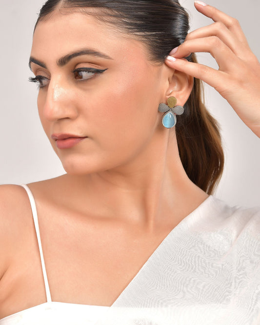 VOJ Silver Toned Blue Stone Studded Elegant Earrings - Swadesiicart