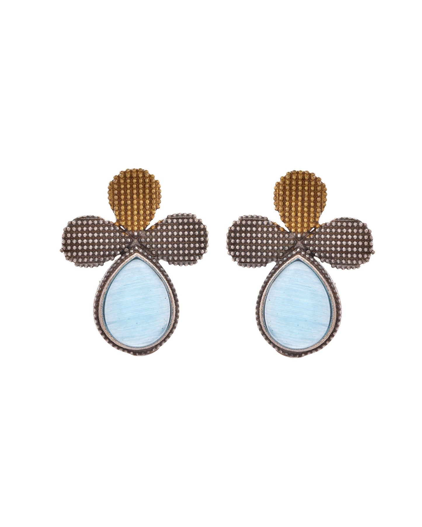 VOJ Silver Toned Blue Stone Studded Elegant Earrings - Swadesiicart