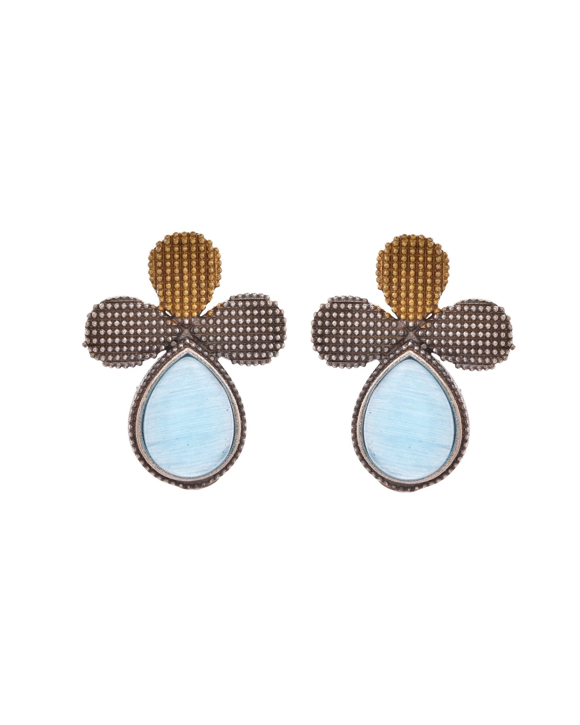 VOJ Silver Toned Blue Stone Studded Elegant Earrings - Swadesiicart