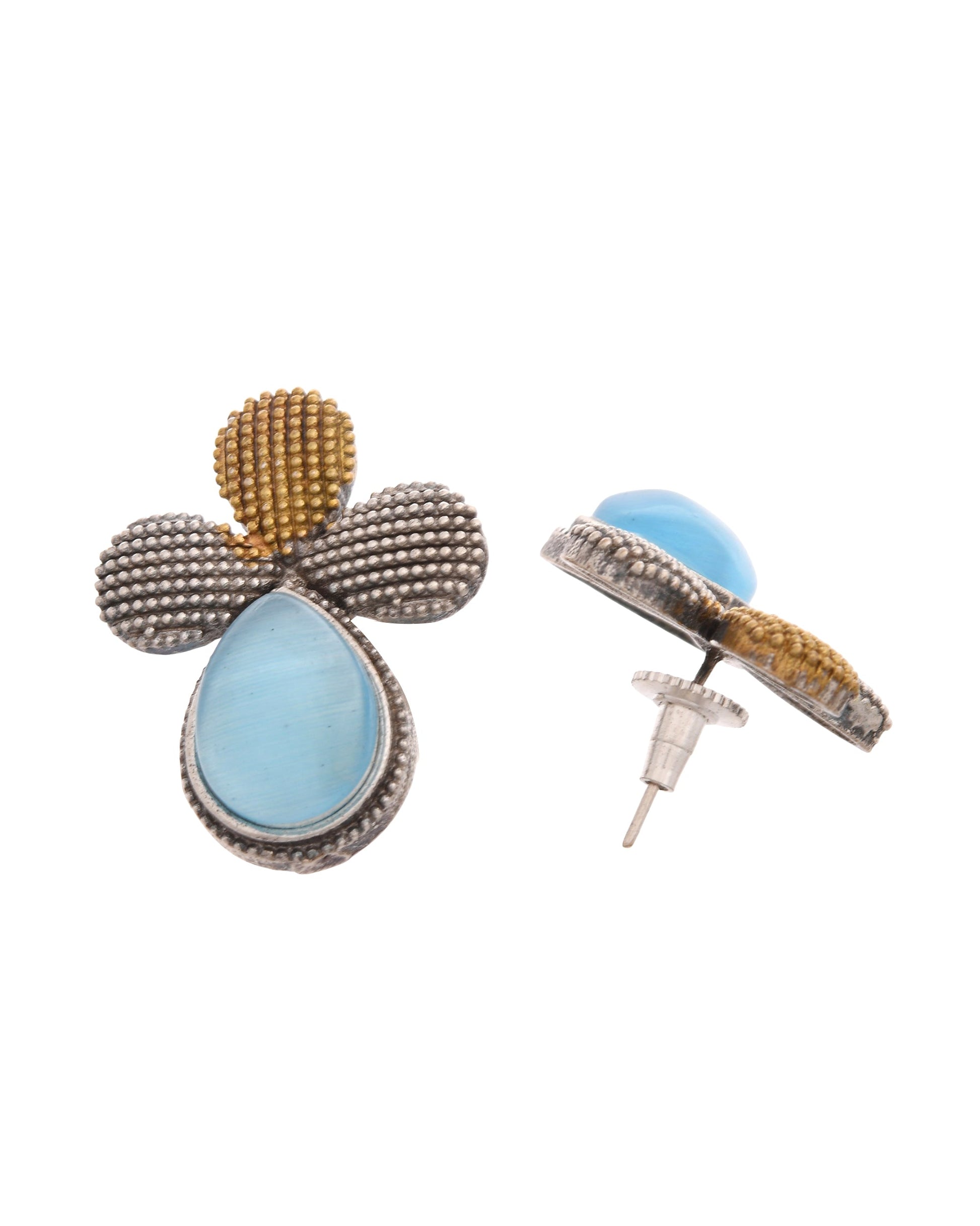 VOJ Silver Toned Blue Stone Studded Elegant Earrings - Swadesiicart