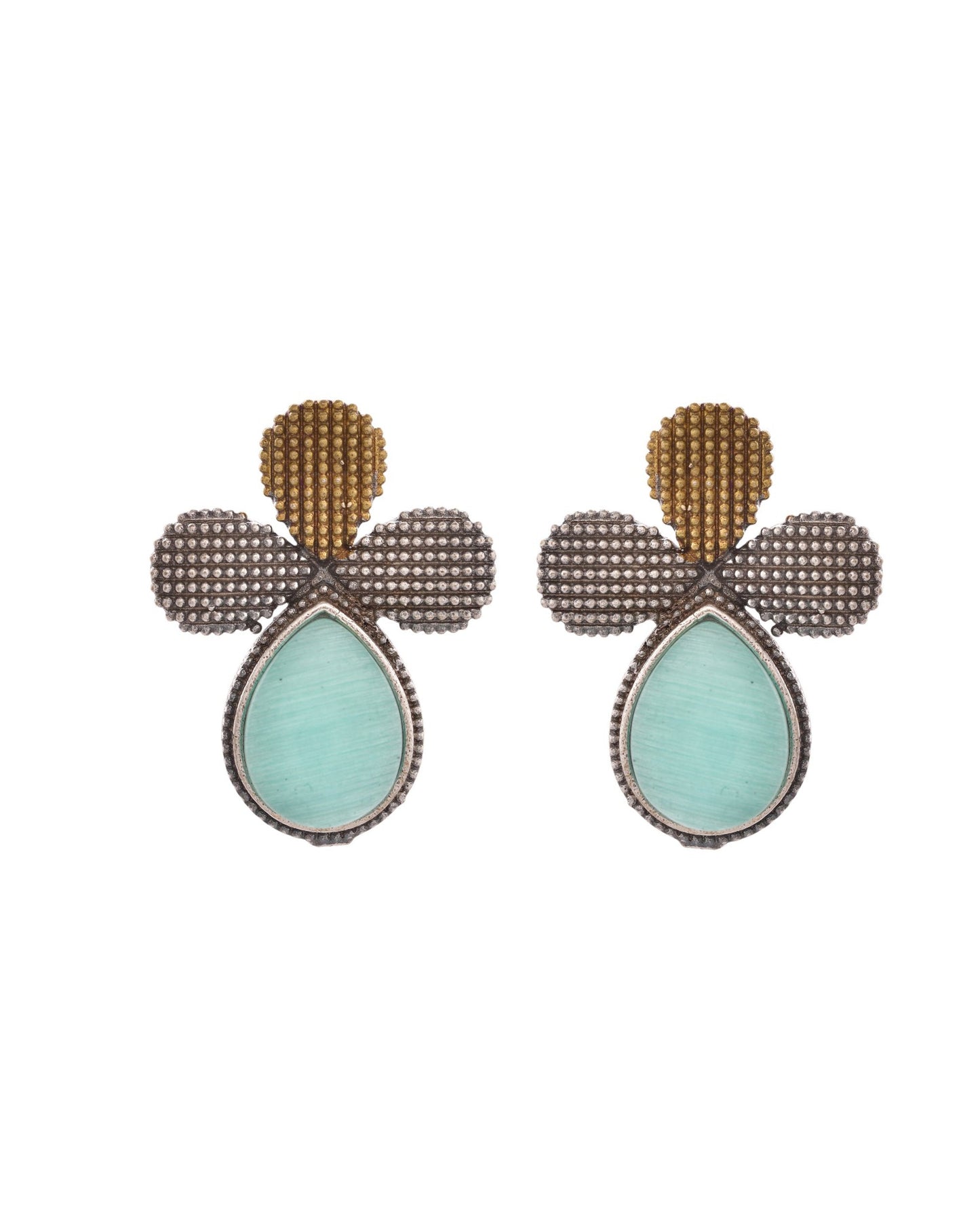 VOJ Silver Toned Teal Stone Studded Elegant Earrings - Swadesiicart