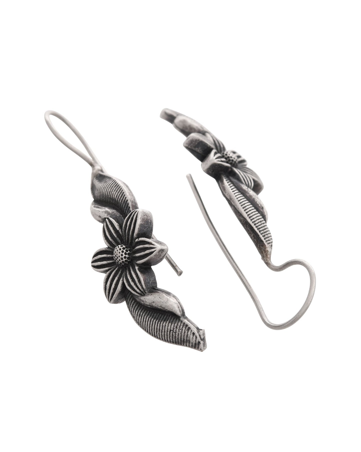 VOJ Silver Plated Floral Shaped Drop Earrings - Swadesiicart