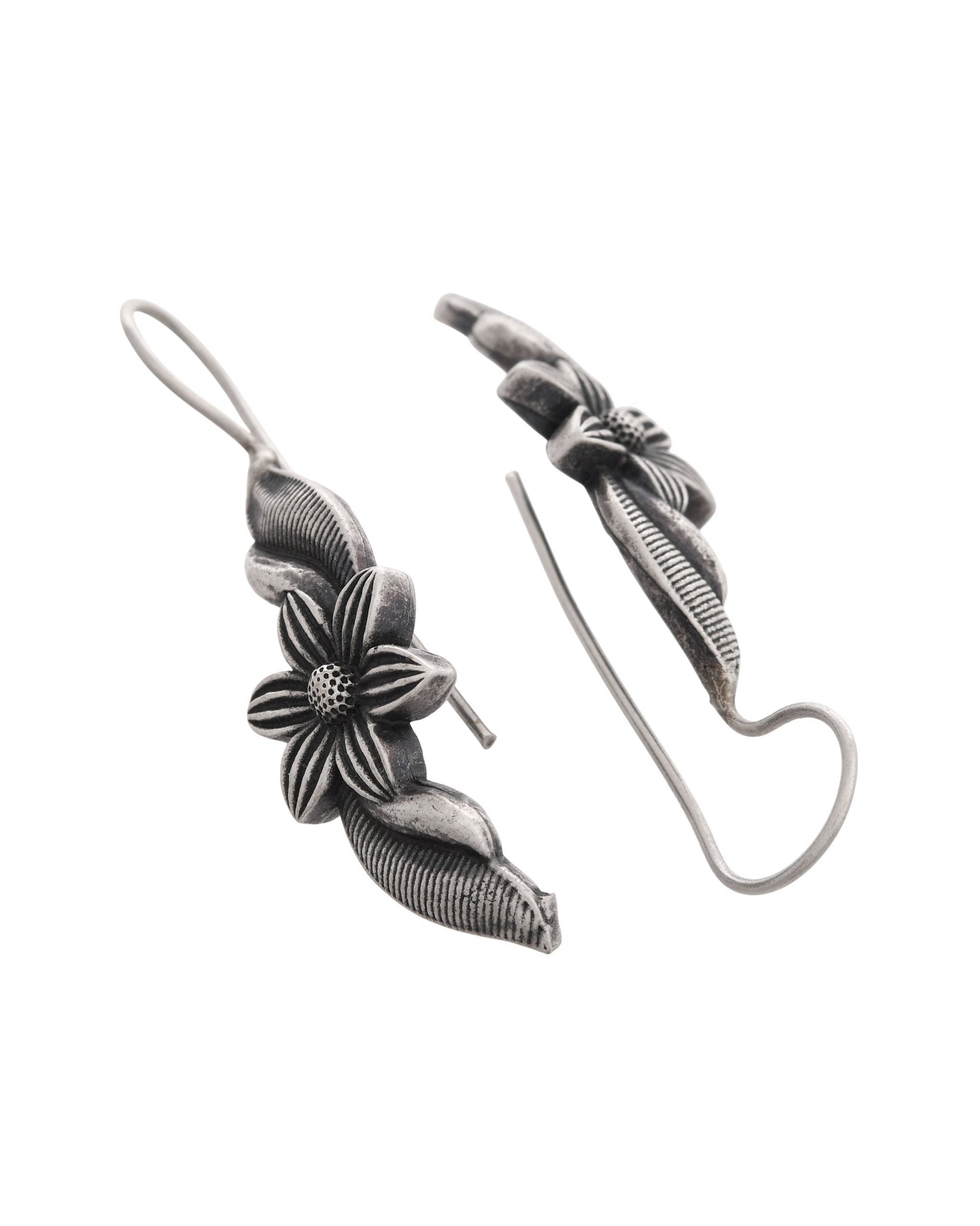 VOJ Silver Plated Floral Shaped Drop Earrings - Swadesiicart