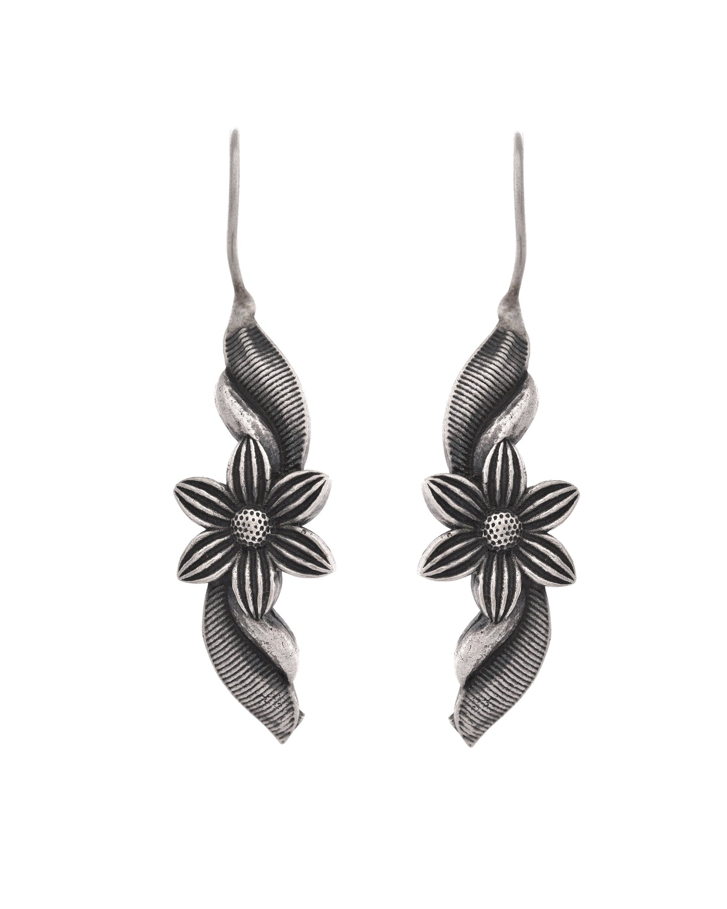 VOJ Silver Plated Floral Shaped Drop Earrings - Swadesiicart