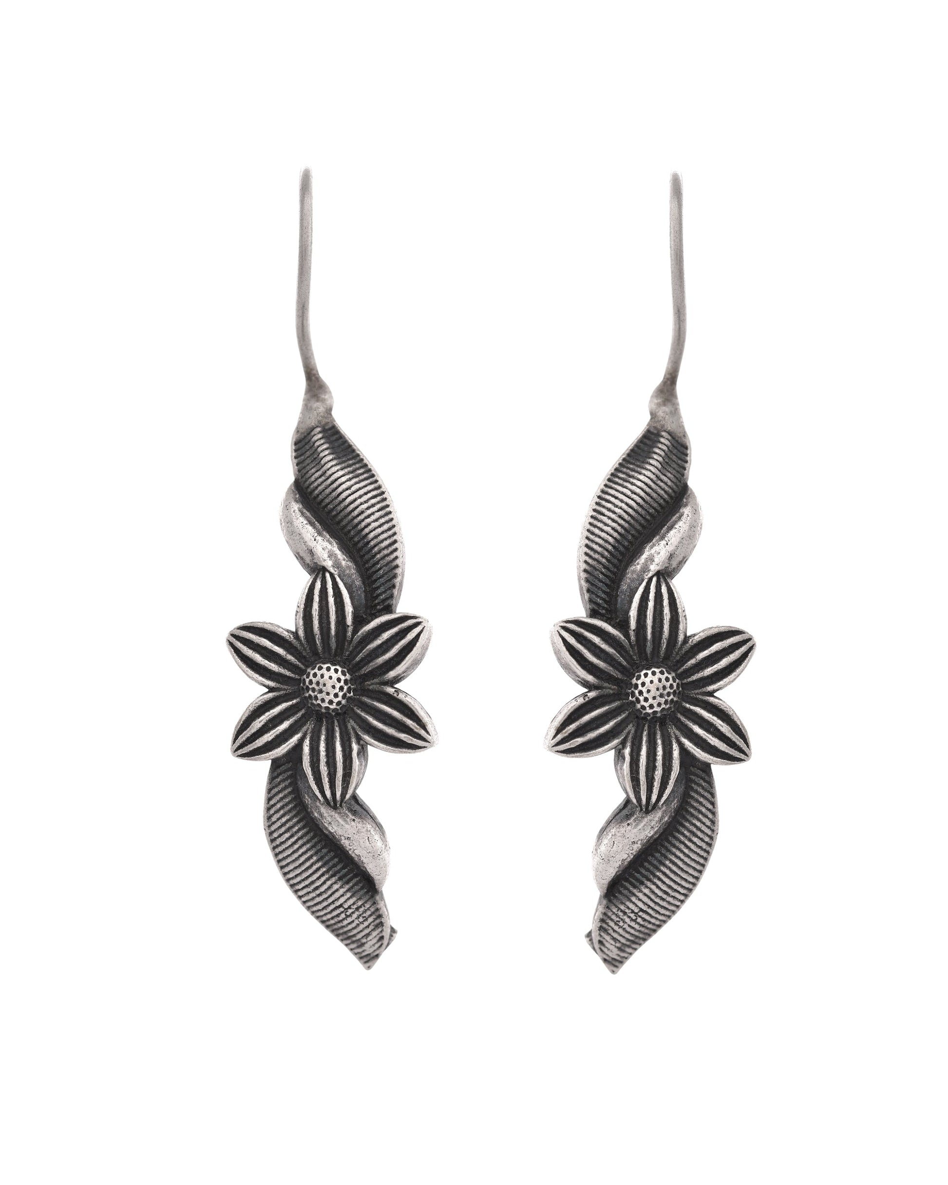 VOJ Silver Plated Floral Shaped Drop Earrings - Swadesiicart