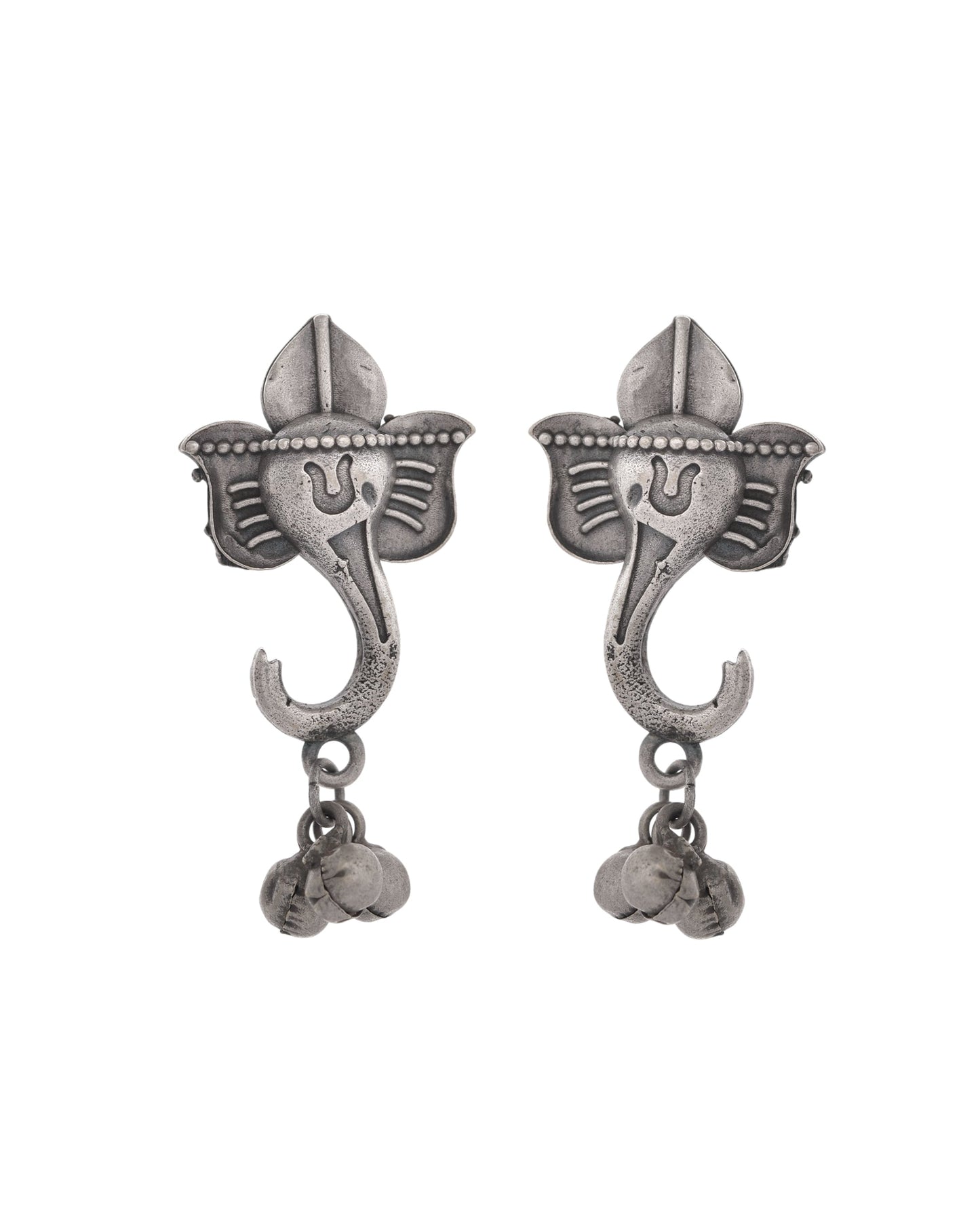 VOJ Silver Toned Designer Temple Earrings - Swadesiicart