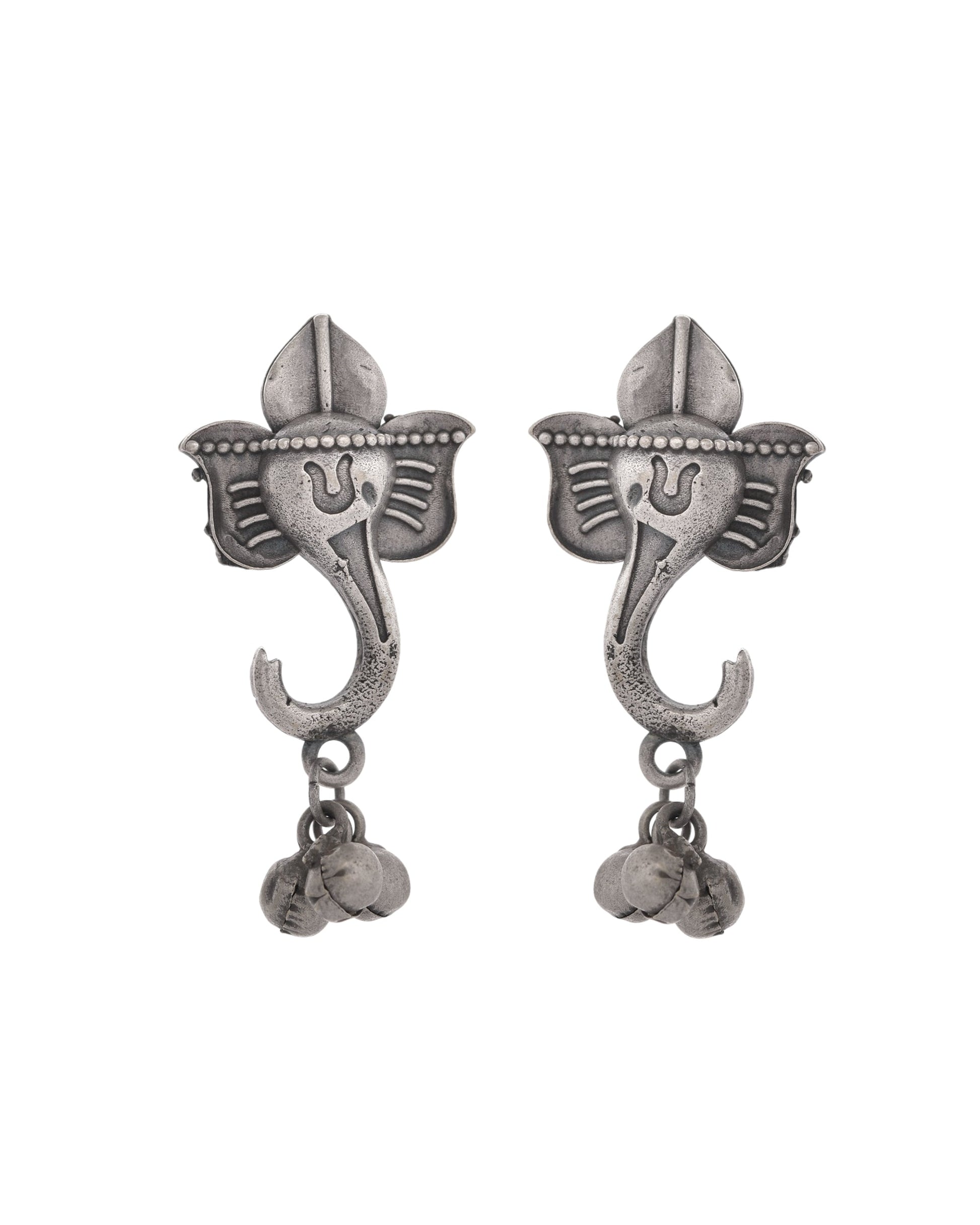 VOJ Silver Toned Designer Temple Earrings - Swadesiicart