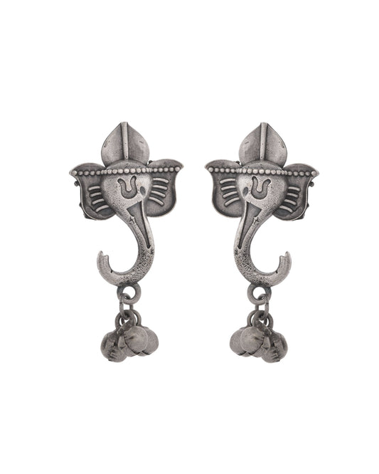 VOJ Silver Toned Designer Temple Earrings - Swadesiicart