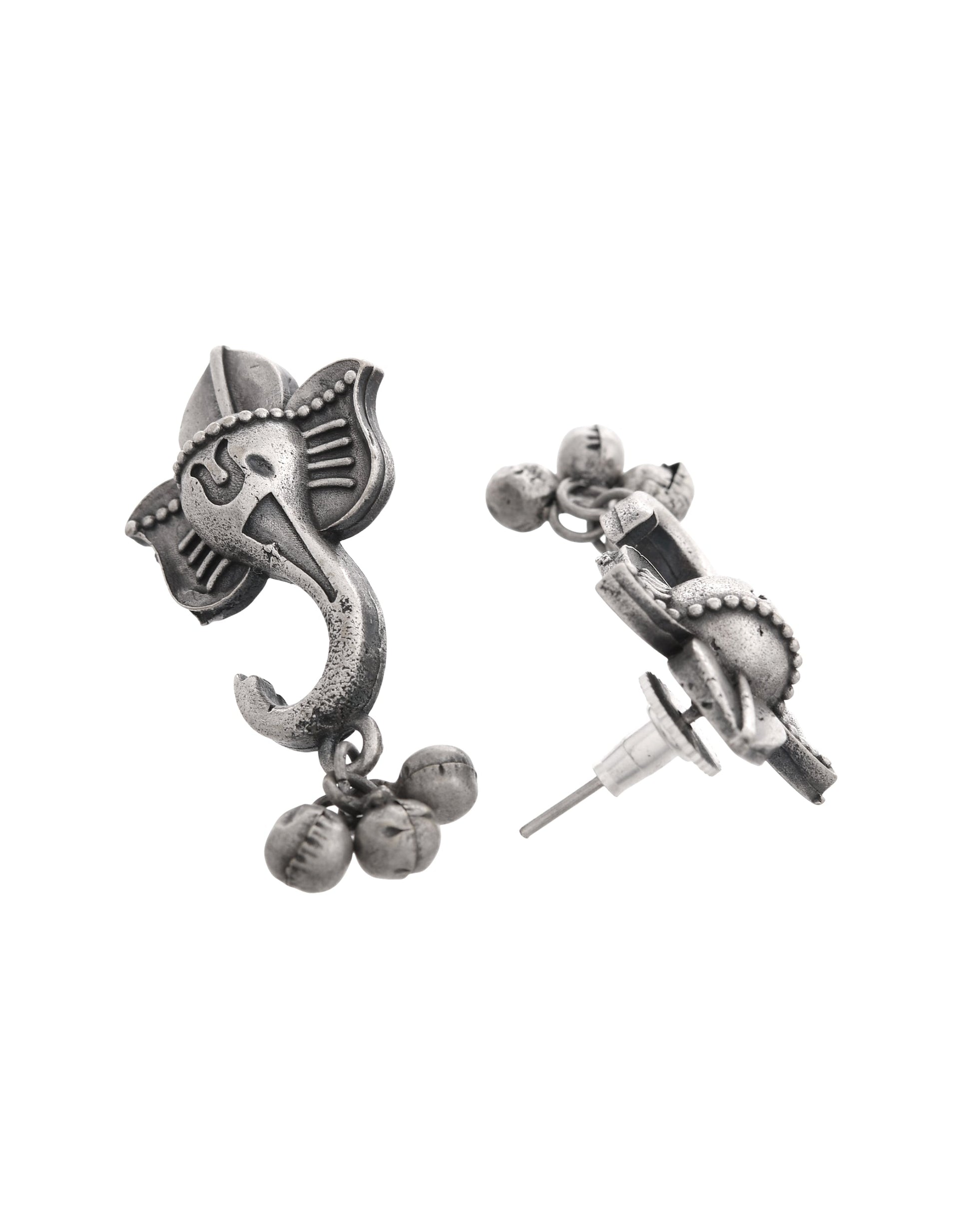 VOJ Silver Toned Designer Temple Earrings - Swadesiicart