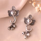 VOJ Silver Toned Designer Temple Earrings - Swadesiicart
