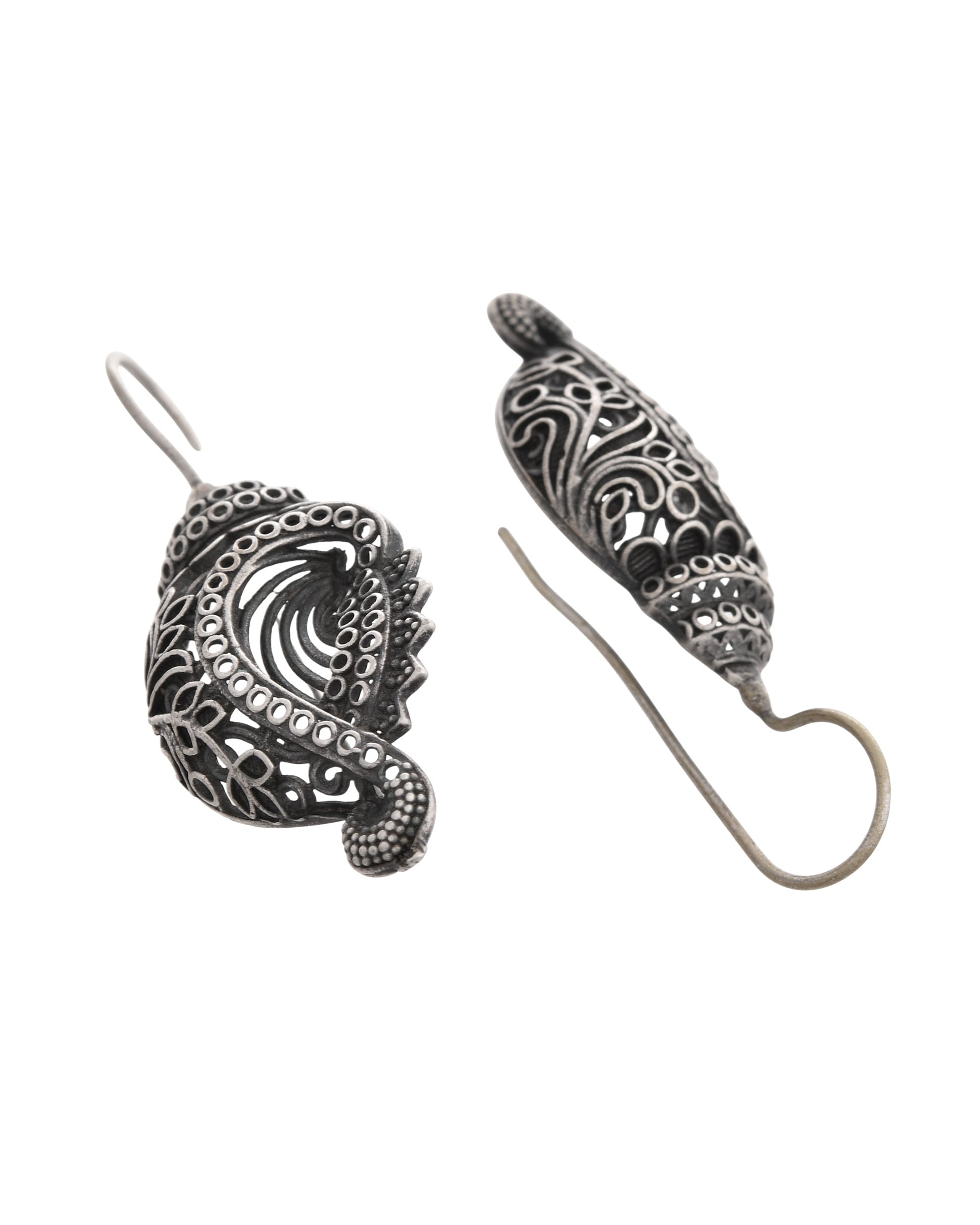 VOJ Silver Toned Designer Drop Earrings - Swadesiicart