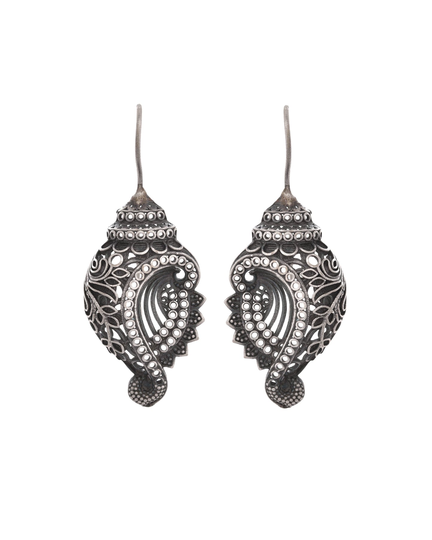 VOJ Silver Toned Designer Drop Earrings - Swadesiicart