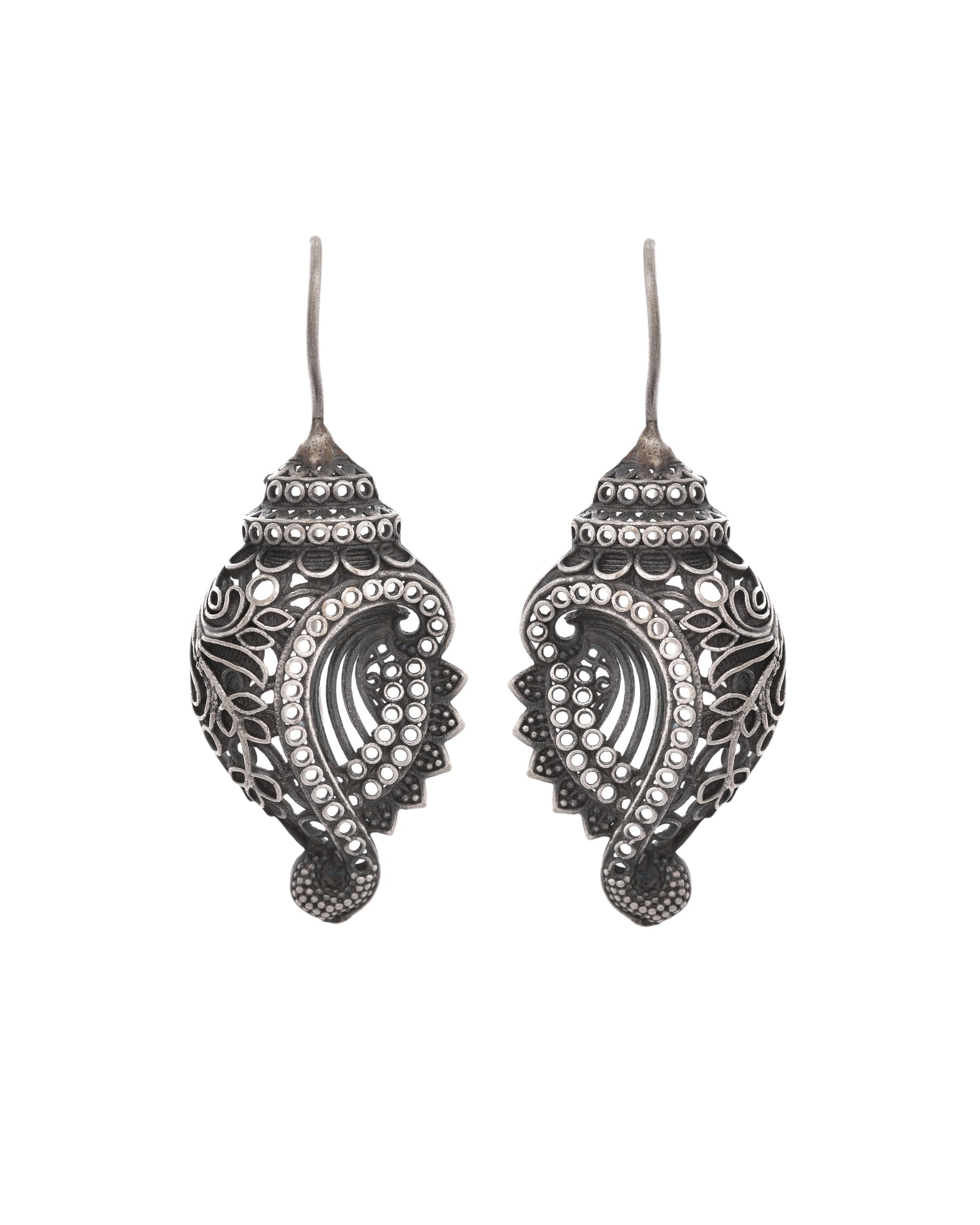 VOJ Silver Toned Designer Drop Earrings - Swadesiicart