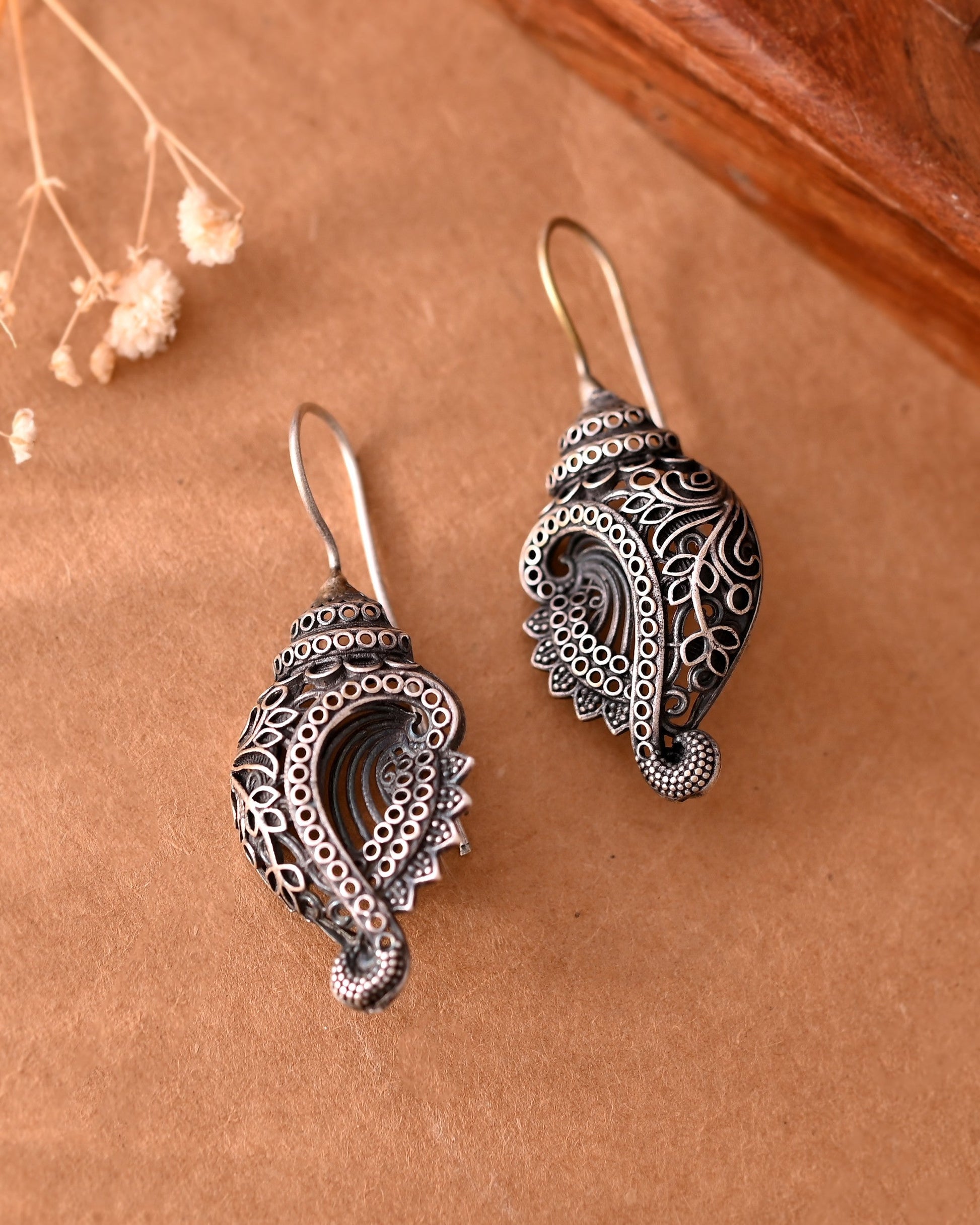 VOJ Silver Toned Designer Drop Earrings - Swadesiicart