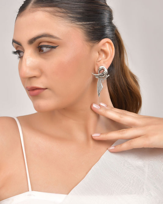 VOJ Silver Plated Bird Shaped Designer Studs Earrings - Swadesiicart