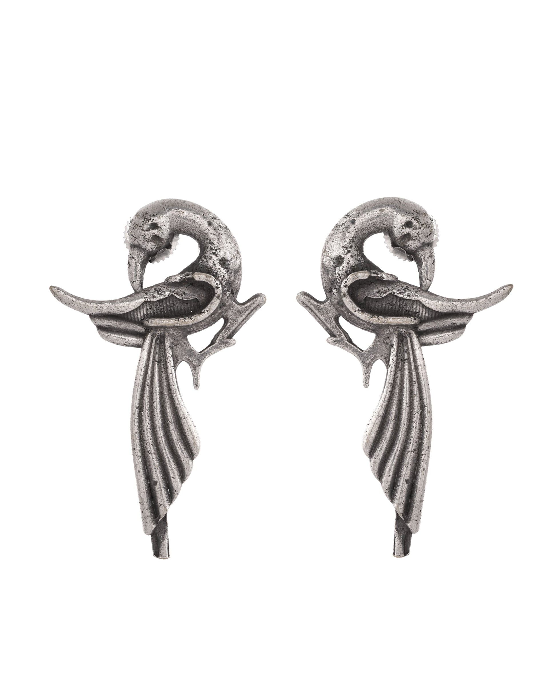 VOJ Silver Plated Bird Shaped Designer Studs Earrings - Swadesiicart