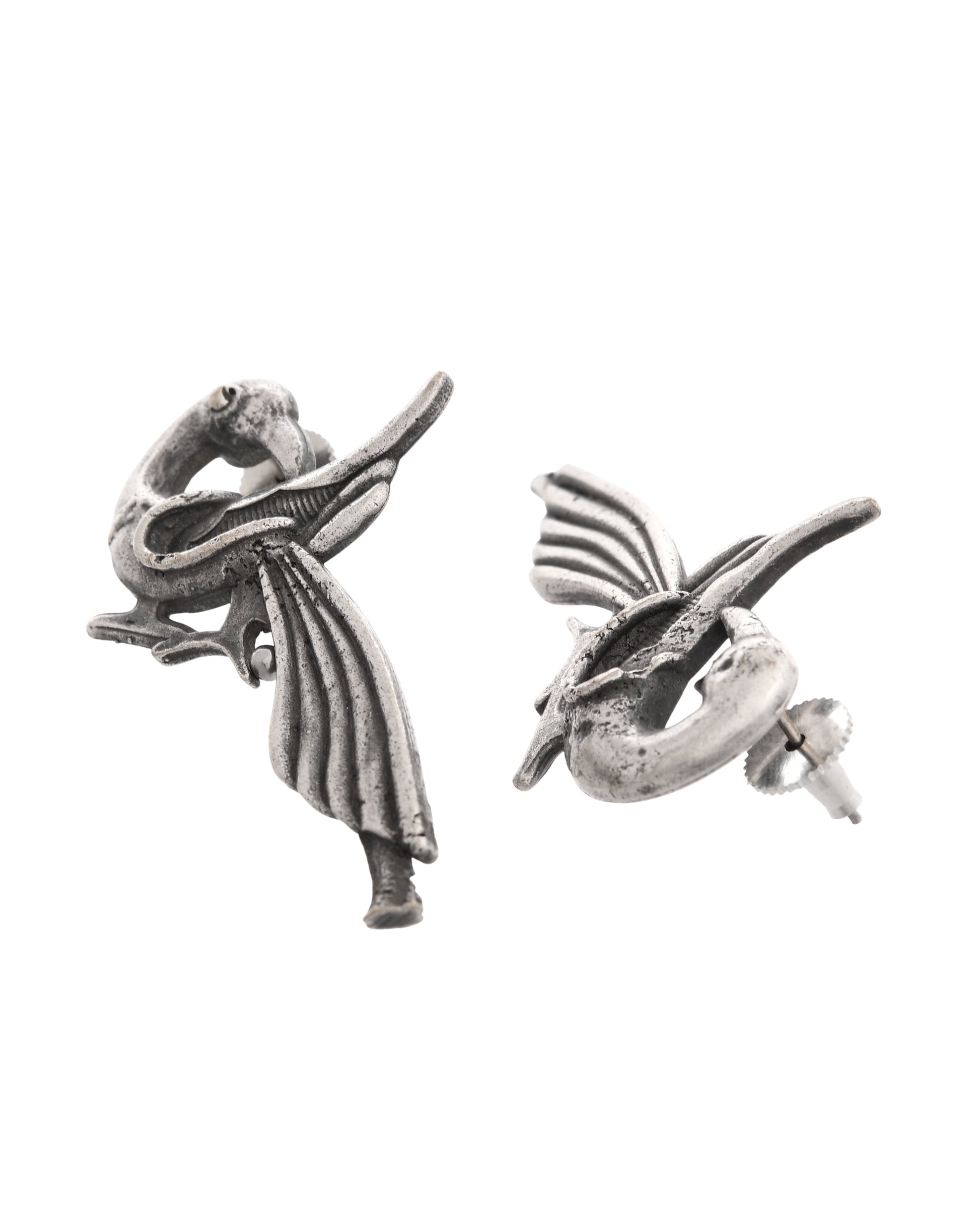 VOJ Silver Plated Bird Shaped Designer Studs Earrings - Swadesiicart
