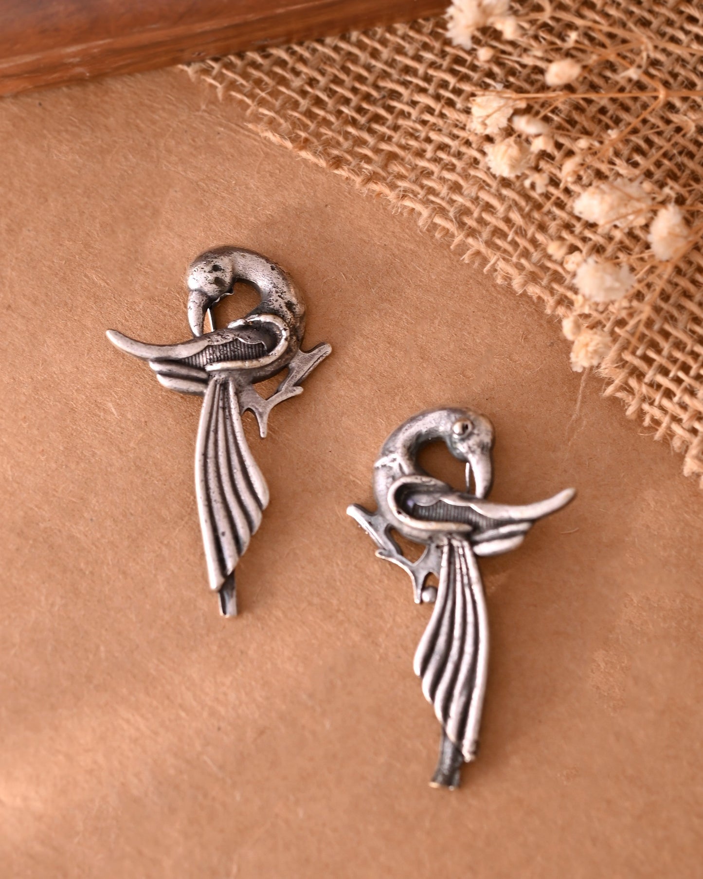 VOJ Silver Plated Bird Shaped Designer Studs Earrings - Swadesiicart