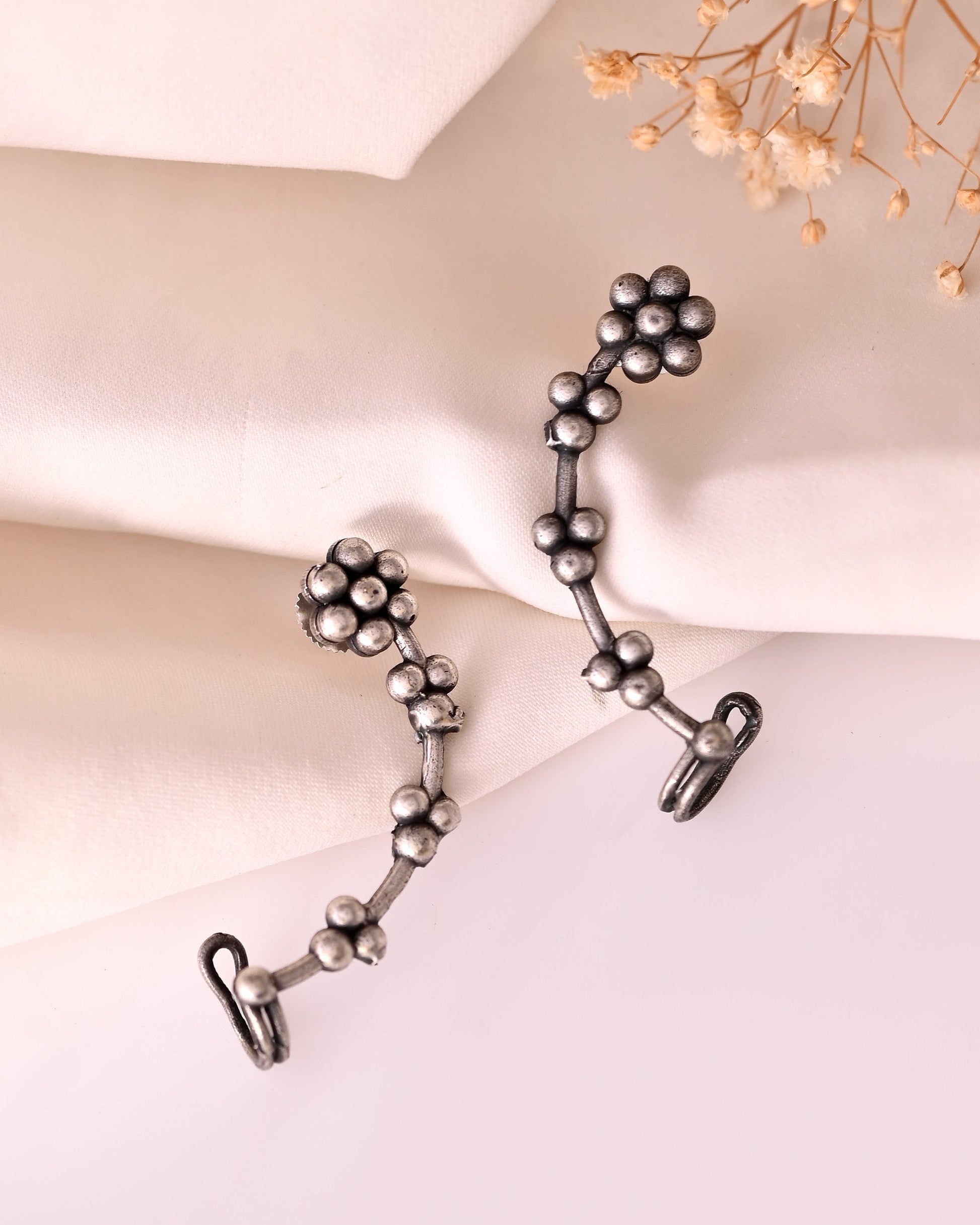 VOJ Silver Toned Floral Designer Ear Cuff - Swadesiicart