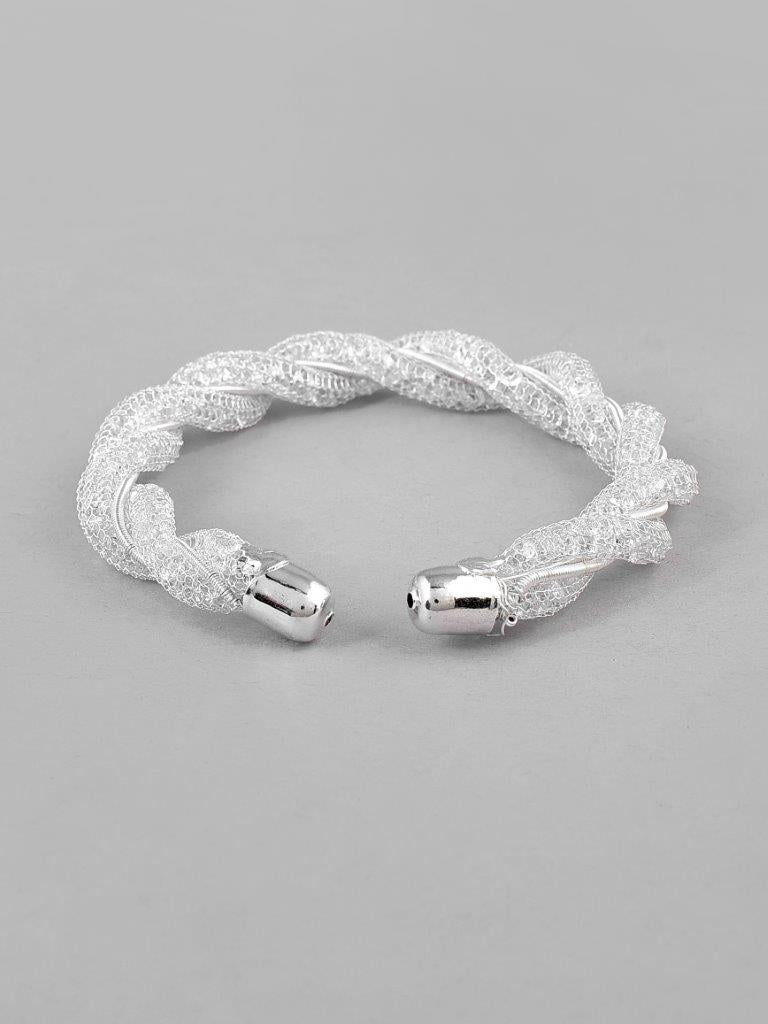 VOJ Silver Plated White Kada Beads Kada Bracelet - Swadesiicart