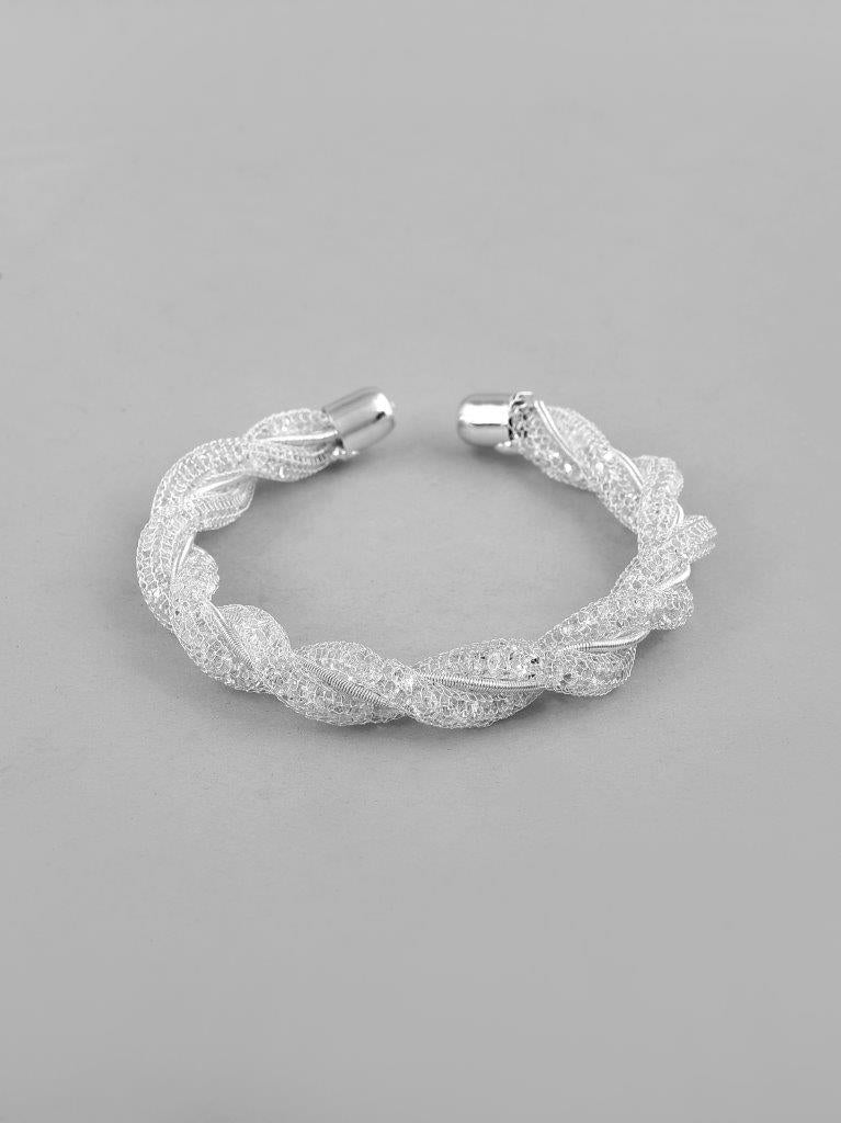 VOJ Silver Plated White Kada Beads Kada Bracelet - Swadesiicart