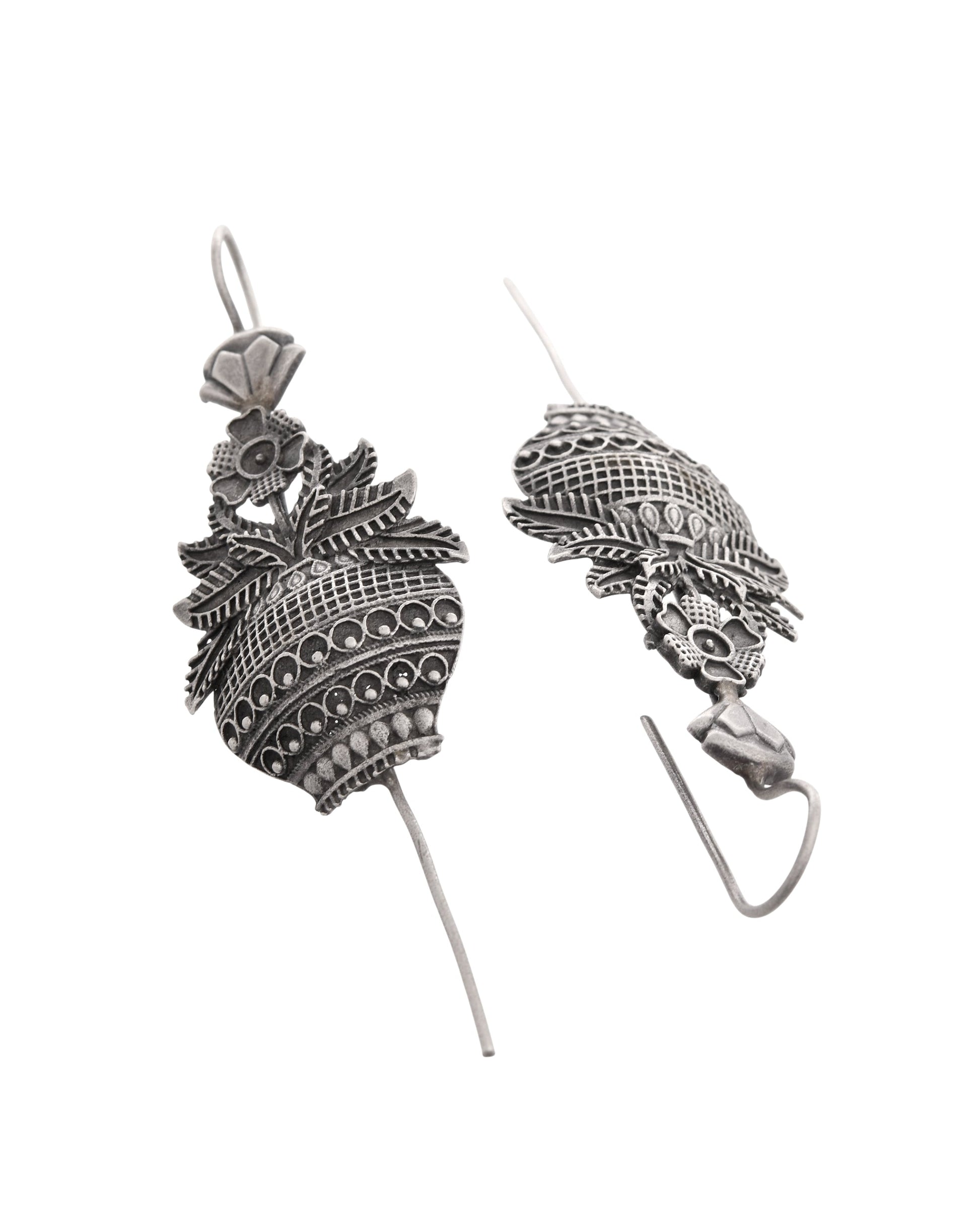 VOJ Silver Toned Designer Floral Shaped Ear Cuff - Swadesiicart