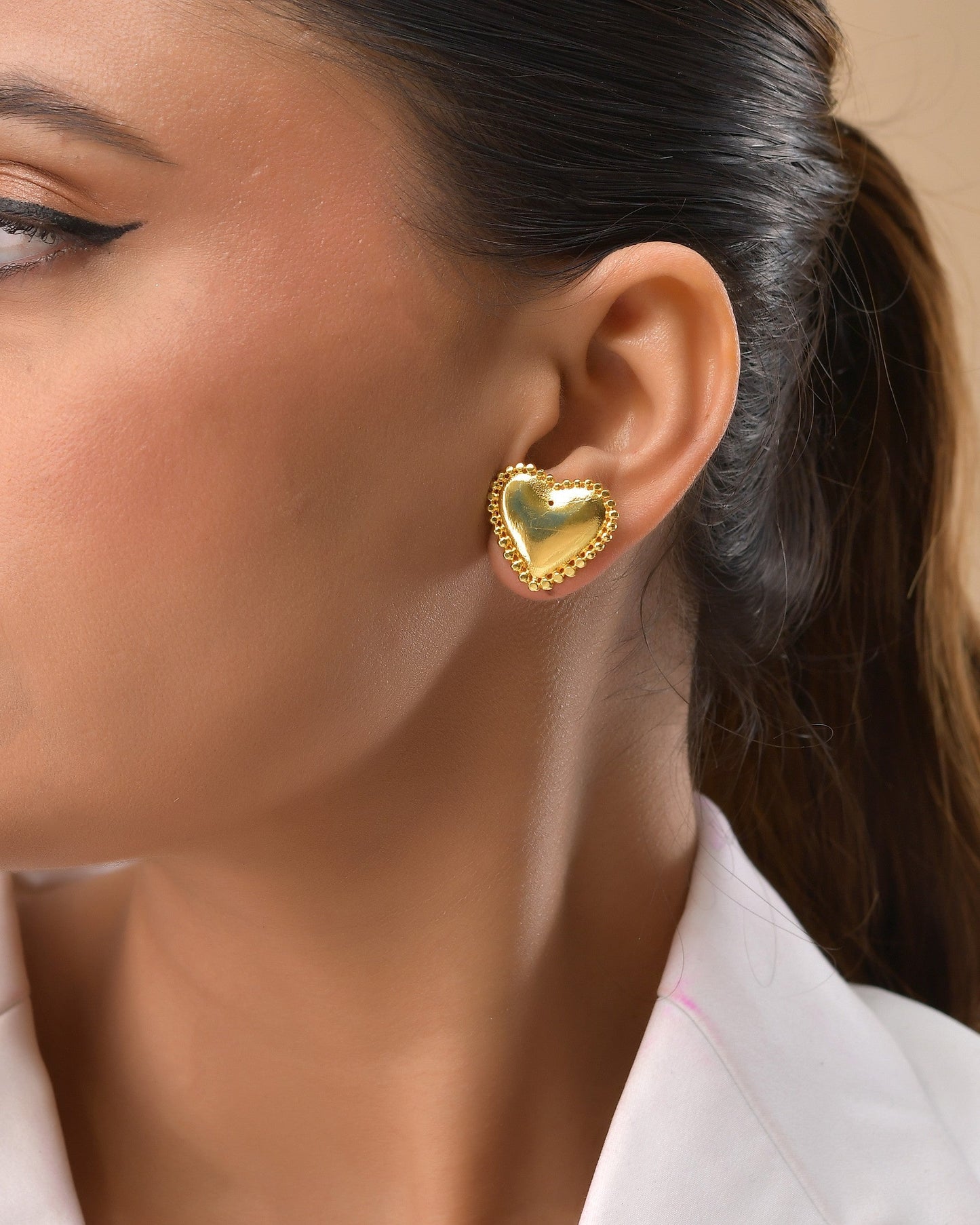 VOJ Gold Polished Heart Shaped Studs Earrings - Swadesiicart