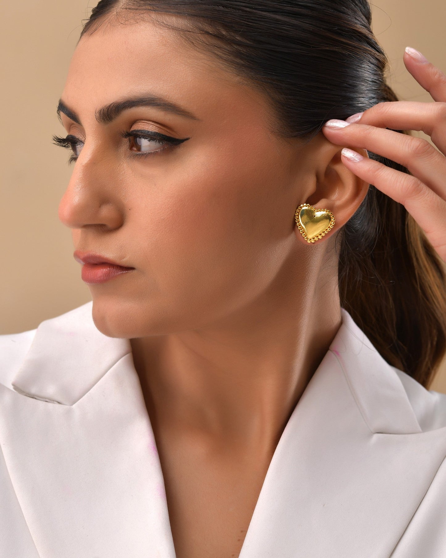 VOJ Gold Polished Heart Shaped Studs Earrings - Swadesiicart