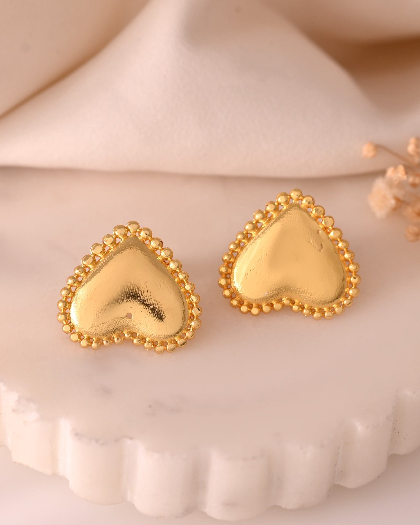 VOJ Gold Polished Heart Shaped Studs Earrings - Swadesiicart