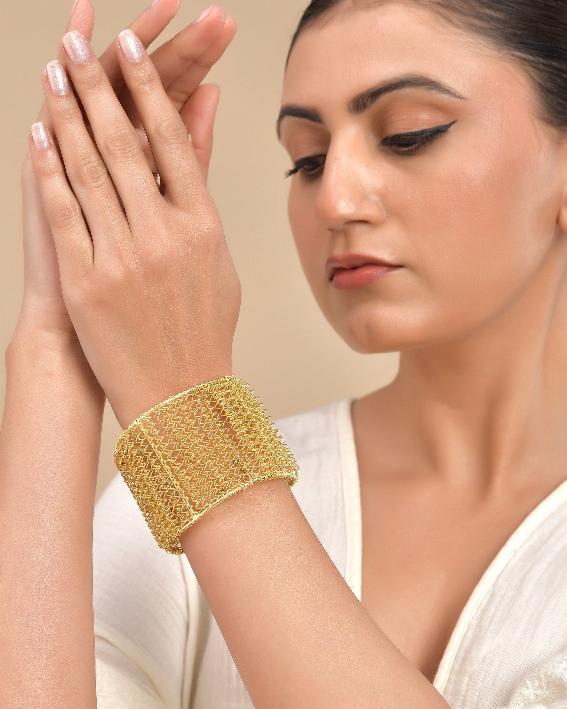 VOJ Gold Polished Anti Tarnished Cuff Bracelet For Women - Swadesiicart