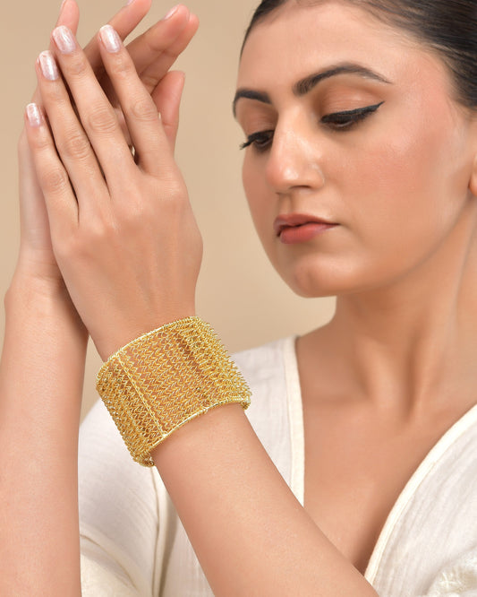 VOJ Gold Polished Anti Tarnished Cuff Bracelet For Women - Swadesiicart
